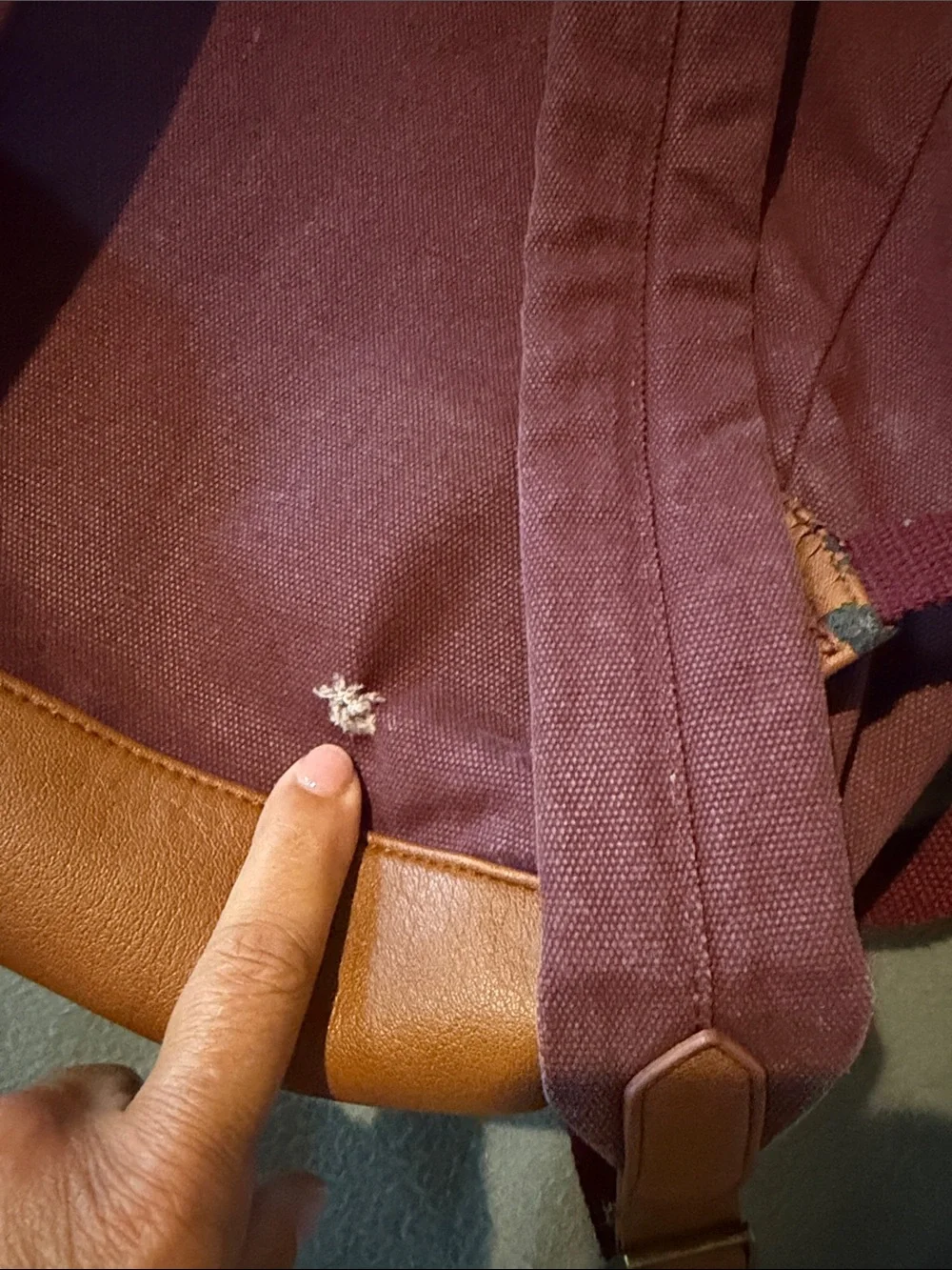 Universal Thread Plum Canvas Backpack with Tan Leather Trim